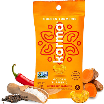 Golden Turmeric Cashews with Skin by Karma Nuts, Whole, Roasted, Vegan, Gluten Free, Low Net Carb, Natural, Everyday Nut Snack, 