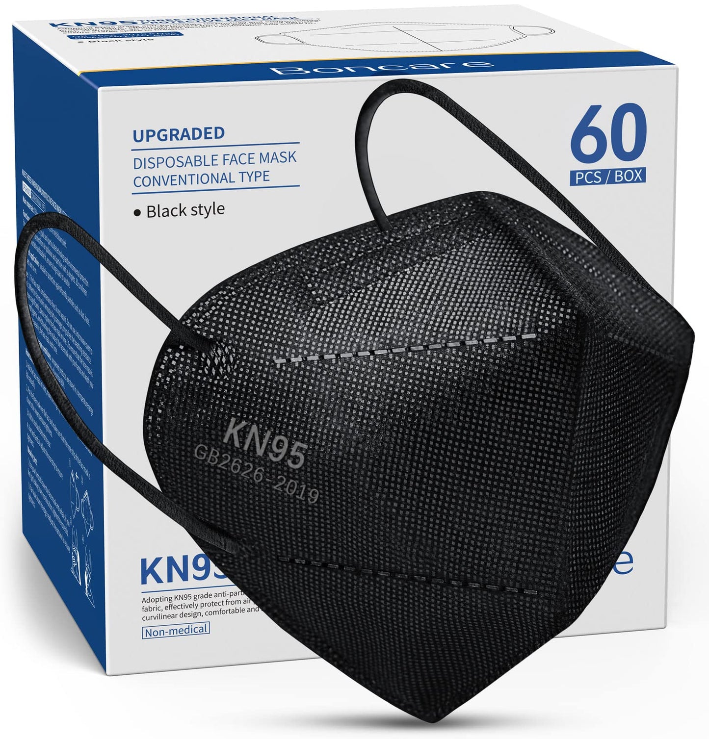 Boncare Kn95 Face Masks, Black Kn95 Masks 60 Pack, 5-Layer Face Masks