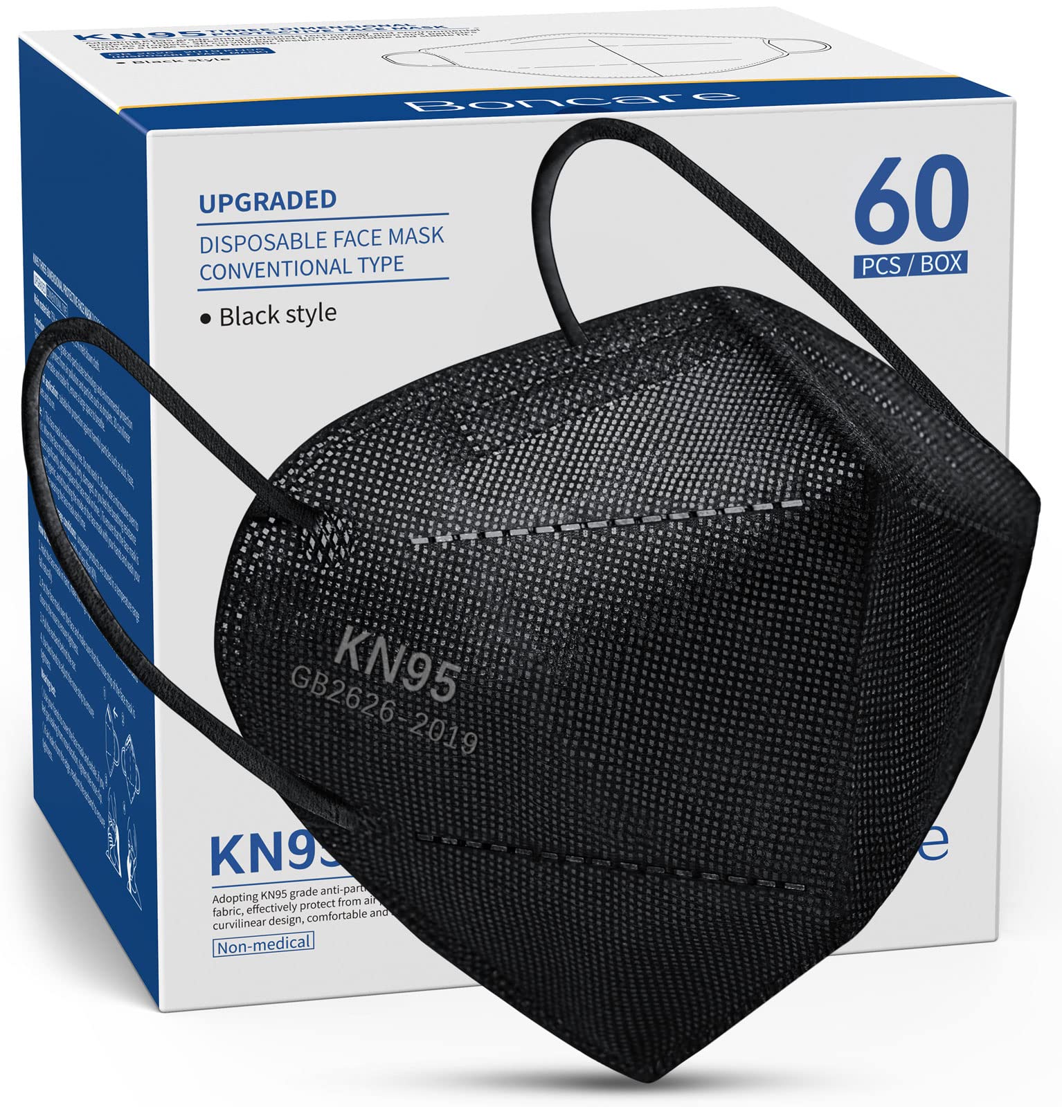 Boncare Kn95 Face Masks, Black Kn95 Masks 60 Pack, 5-Layer Face Masks