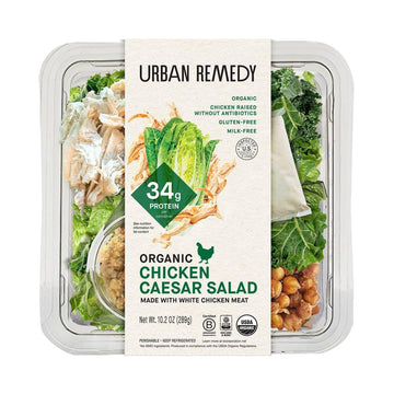 Urban Remedy Organic Chicken Caesar Salad, 6.5 oz, High-Protein Ready-to-Eat Meal with Organic Lettuce, Kale, Chicken, Caesar Dr