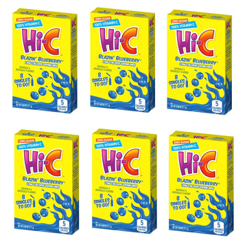 Hi-C Singles To Go Drink Mix Blazin' Blueberry Pack Of 6, 48 Total Servings - 8 Servings Per Box, Low Calorie - Zero Sugar, Wate