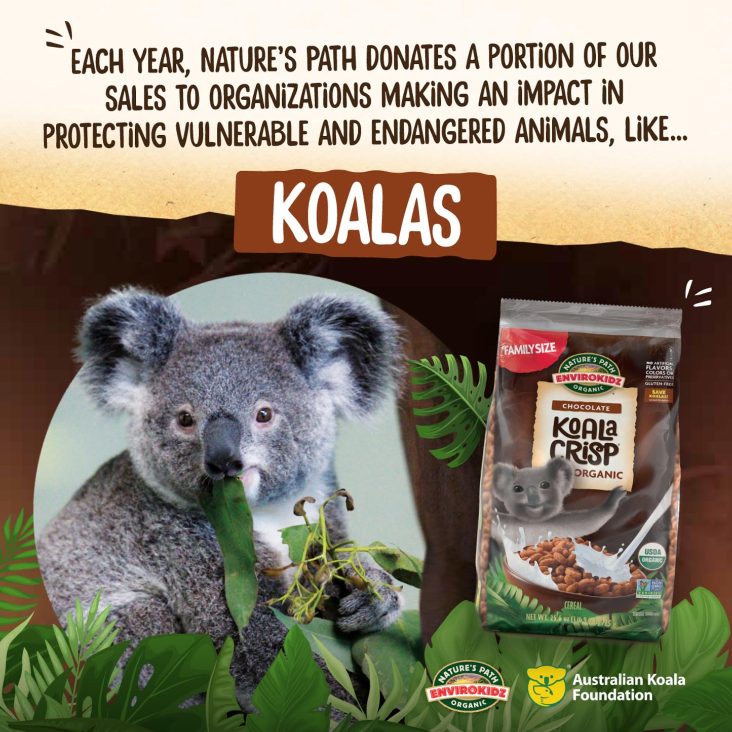 EnviroKidz Organic Koala Crisp Cereal, 25.6 oz (Pack of 6), Chocolate, Gluten Free, Non-GMO, Fair Trade, Earth Friendly Packagin