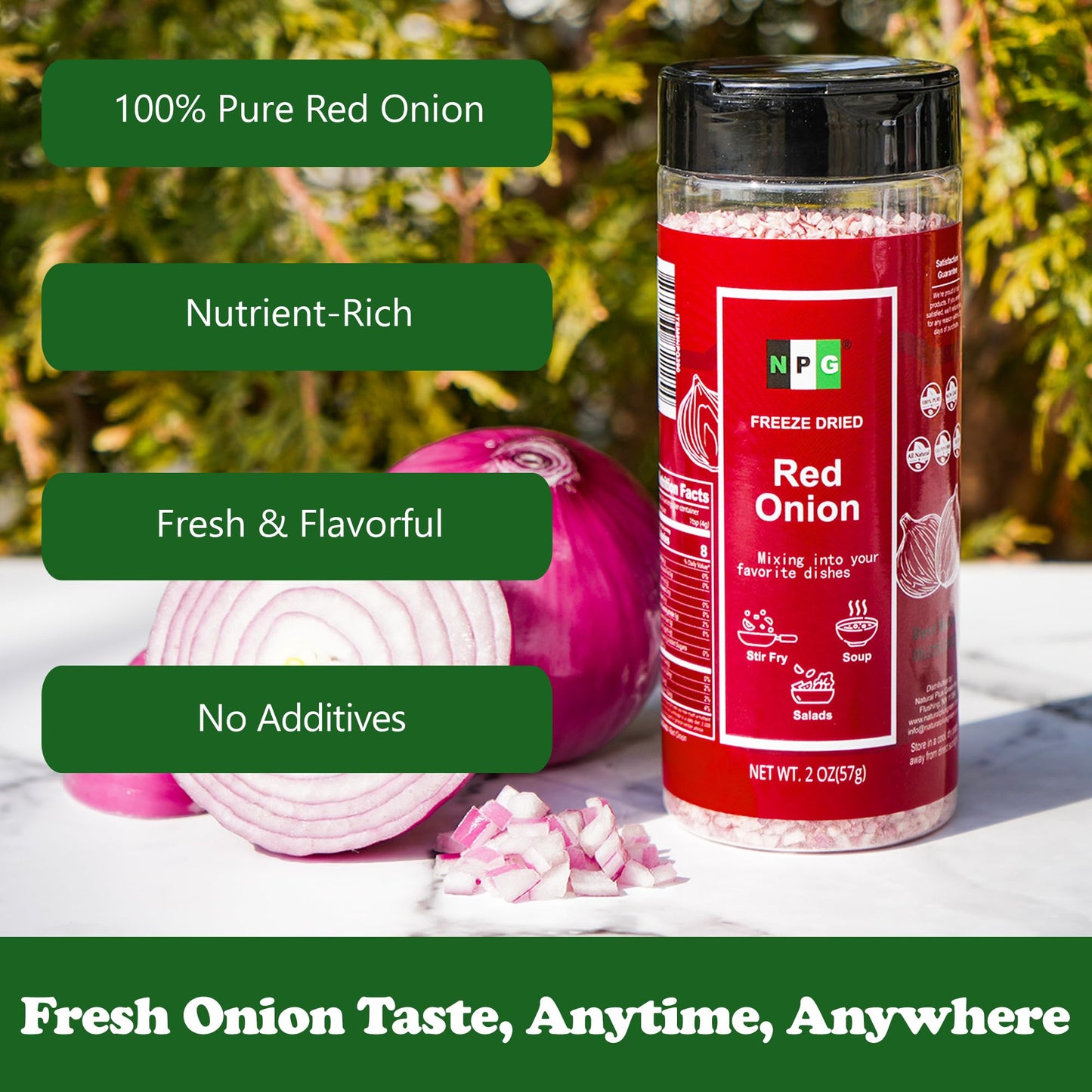 Npg Freeze-Dried Red Onion 2 Oz, Chopped & Diced Dehydrated Onion, Non-Gmo, No Additives, Sweet & Crunchy, Ready To Use For Cook
