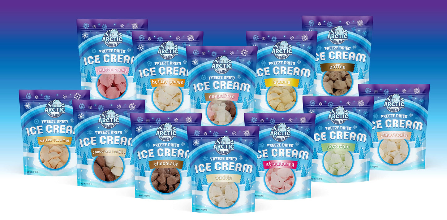 Arctic Farms Freeze Dried Ice Cream Variety Pack - 12 Flavors, Pack of 12