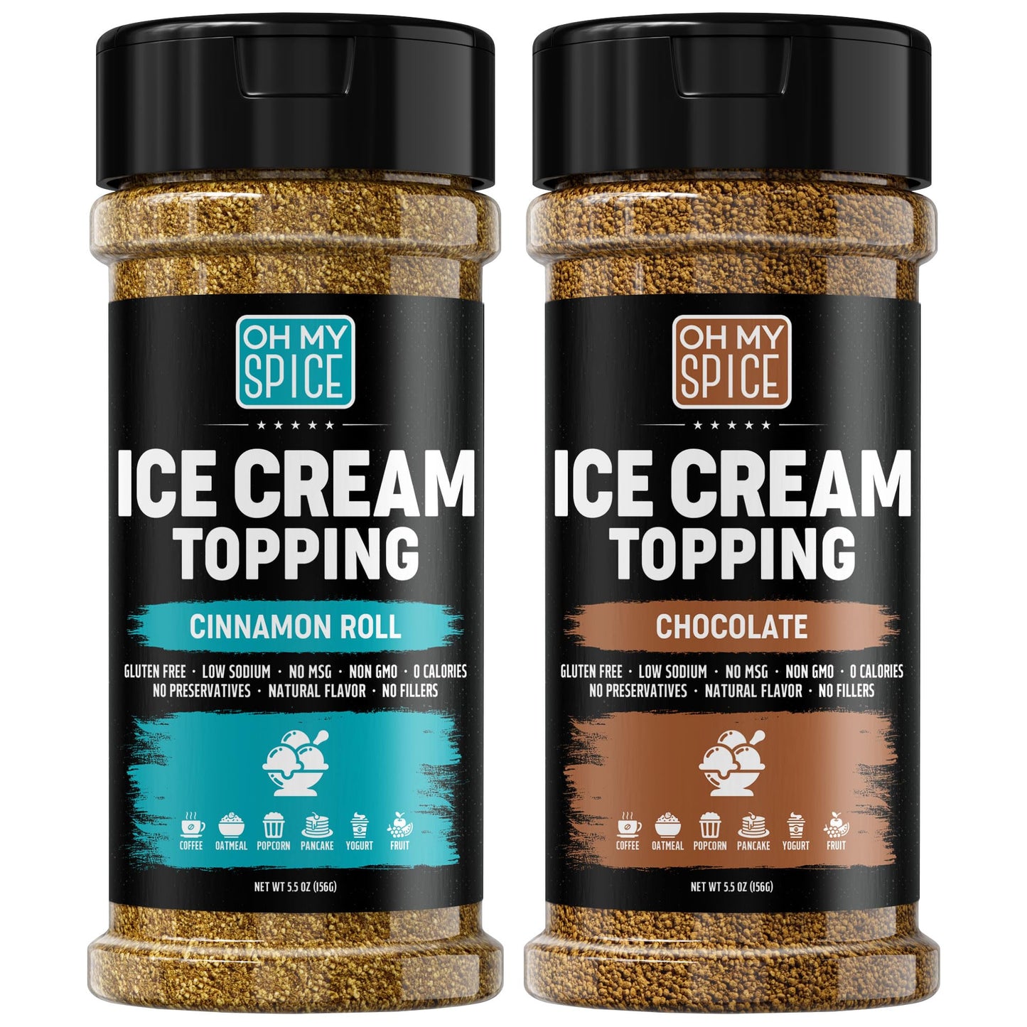Ice Cream Toppings Variety Pack - Chocolate Powder & Cinnamon Roll Flavor Mix Coffee Toppings. Popcorn Seasoning Variety Pack. I