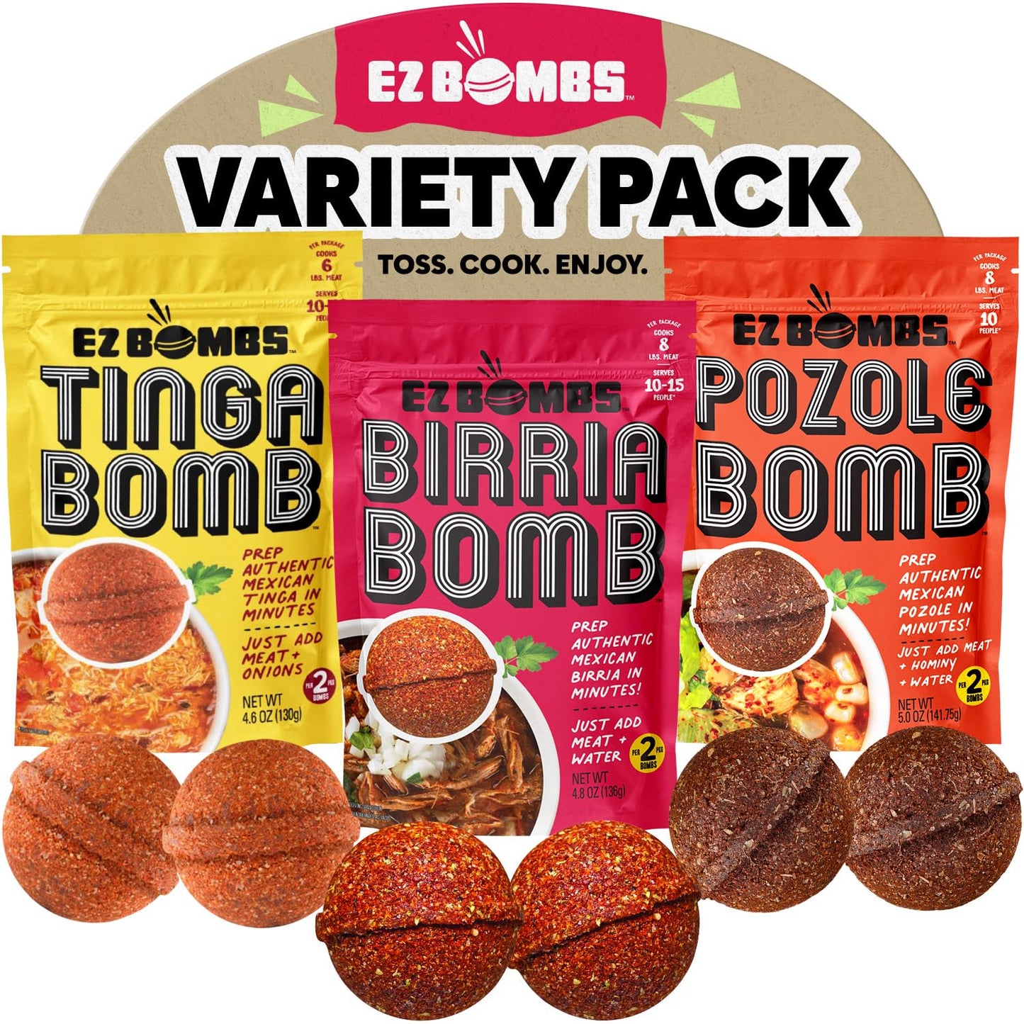 EZ Bombs Variety Pack - Authentic Mexican Seasonings for Tacos & Pozole - 1.97 oz (Pack of 3)