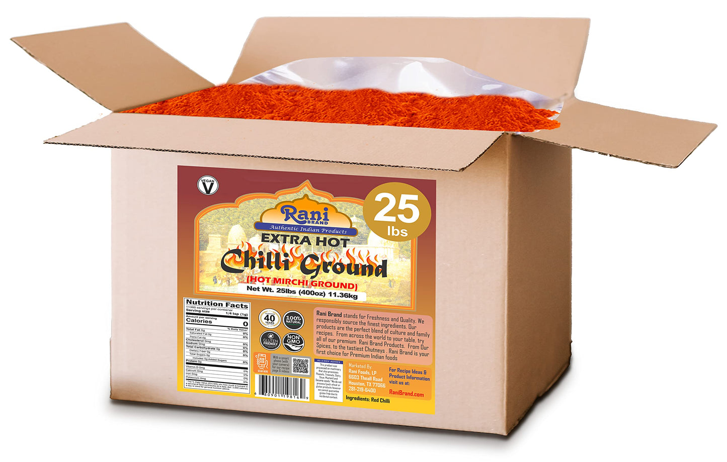 Rani Extra Hot Chilli Powder Indian Spice 400Oz (25Lbs) 11.36Kg Bulk Box ~ All Natural | No Color Added | Gluten Friendly | Vega