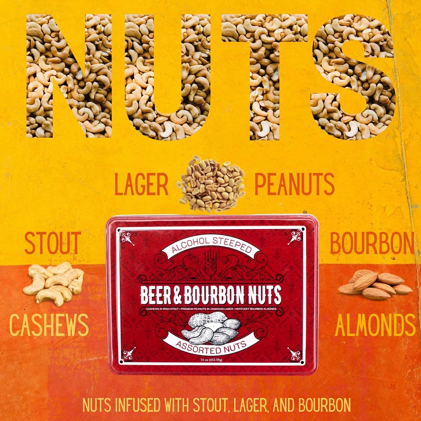 Nuts Gift Basket for Men in Unique Tin Gift Box - Food Gift Basket for Men, Adults, Dads Birthday, Care Package, Flavored Cashew