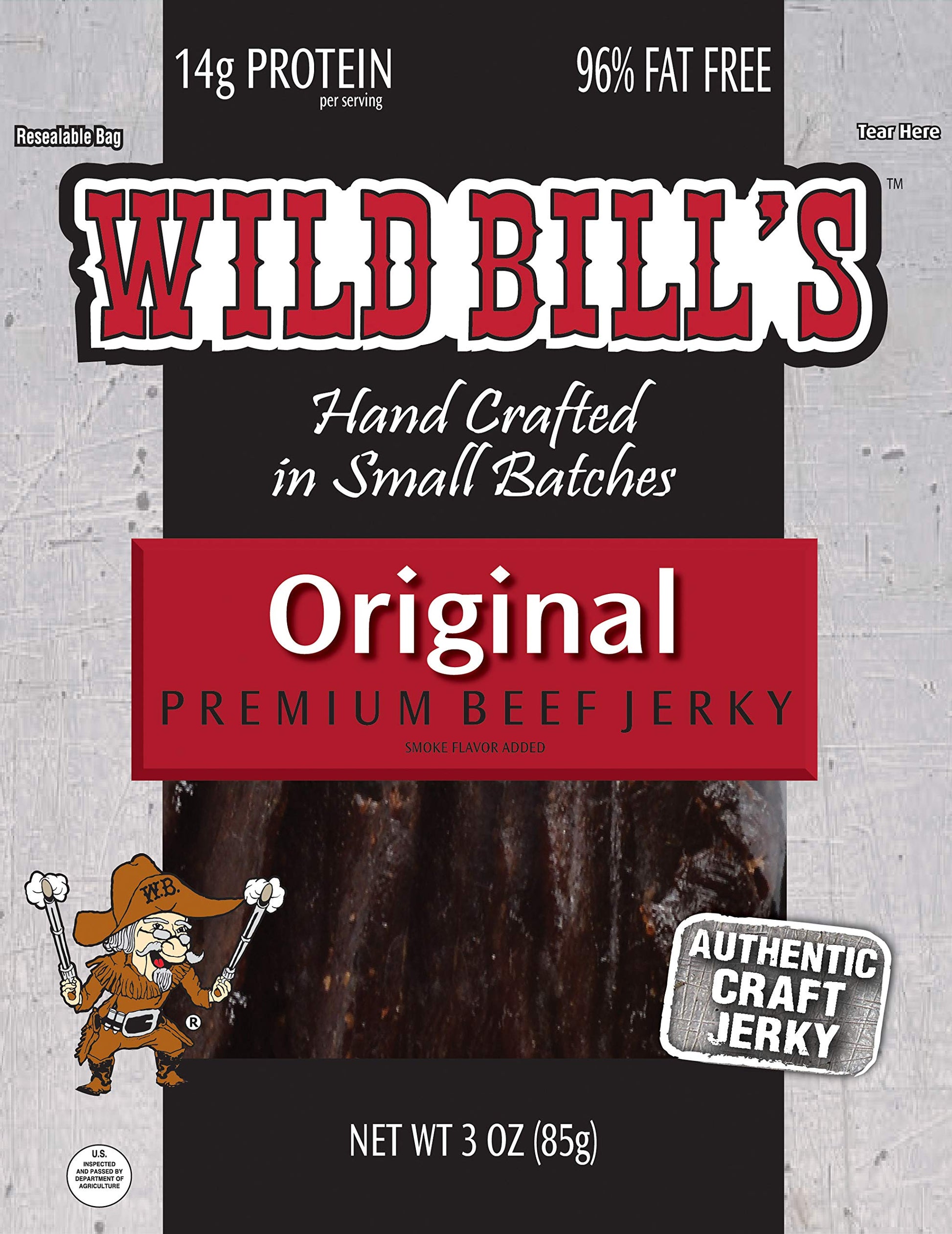 Wild Bills Hickory Smoked Beef Jerky - 3 Ounce Pack (3 Count) - High Protein Snack