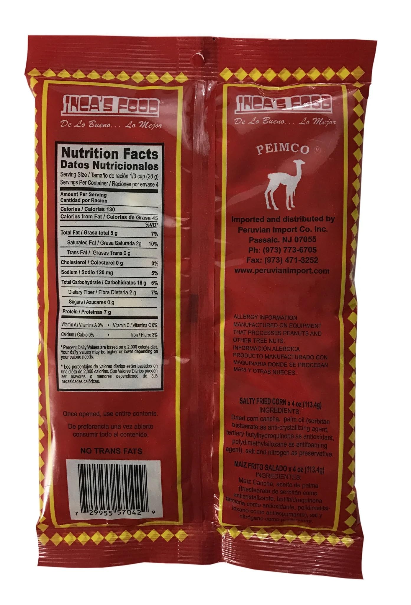 Inca'S Food Maiz Cancha Saladita/Salty Toasted Corn 4 Oz. - Pack Of 2 - Product Of Peru