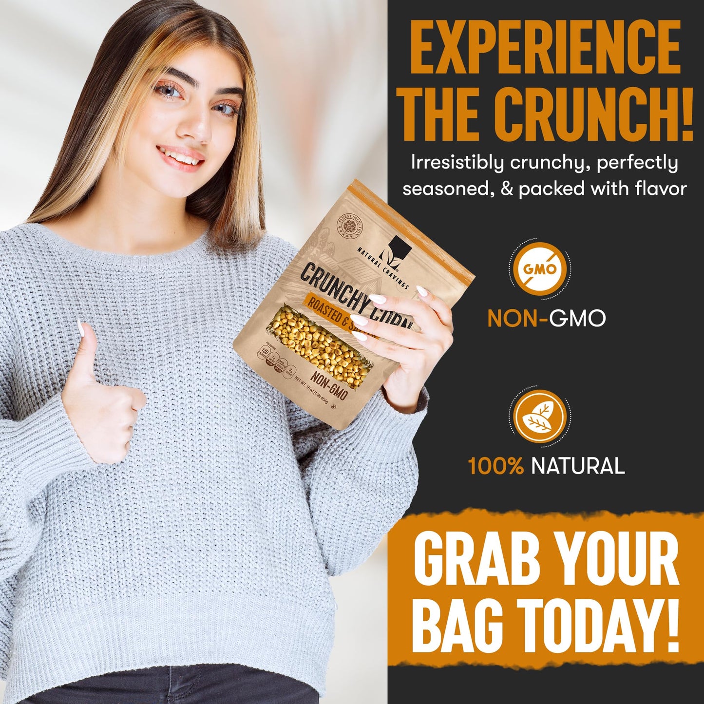 Natural Craving Salted and Roasted Corn Nuts - Original Toasted Corn Kernels in Resealable Bag - Crunchy Snack (Natural Cravings