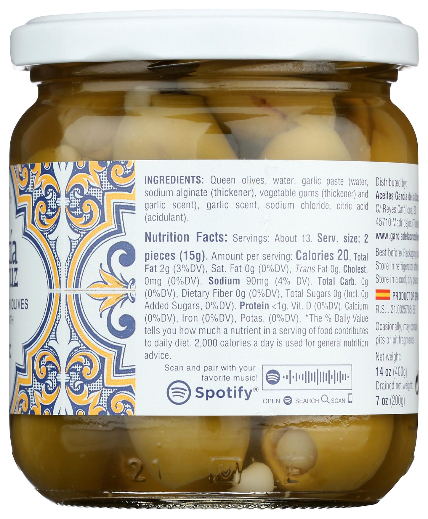 Garcia De La Cruz Garlic Stuffed Olives, 14 Oz