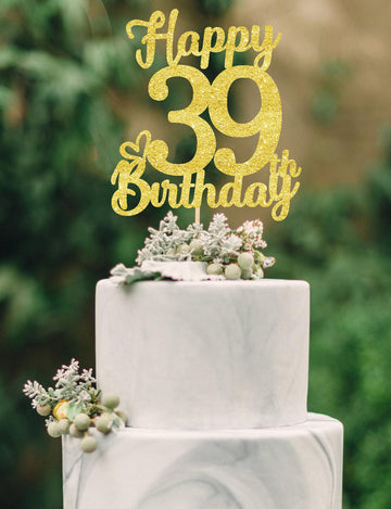 39 Birthday Cake Toppers-Gold Glitter, 39th Cake Topper for Men,39 Cake Topper For Women, 39th birthday decorations,39th Birthda