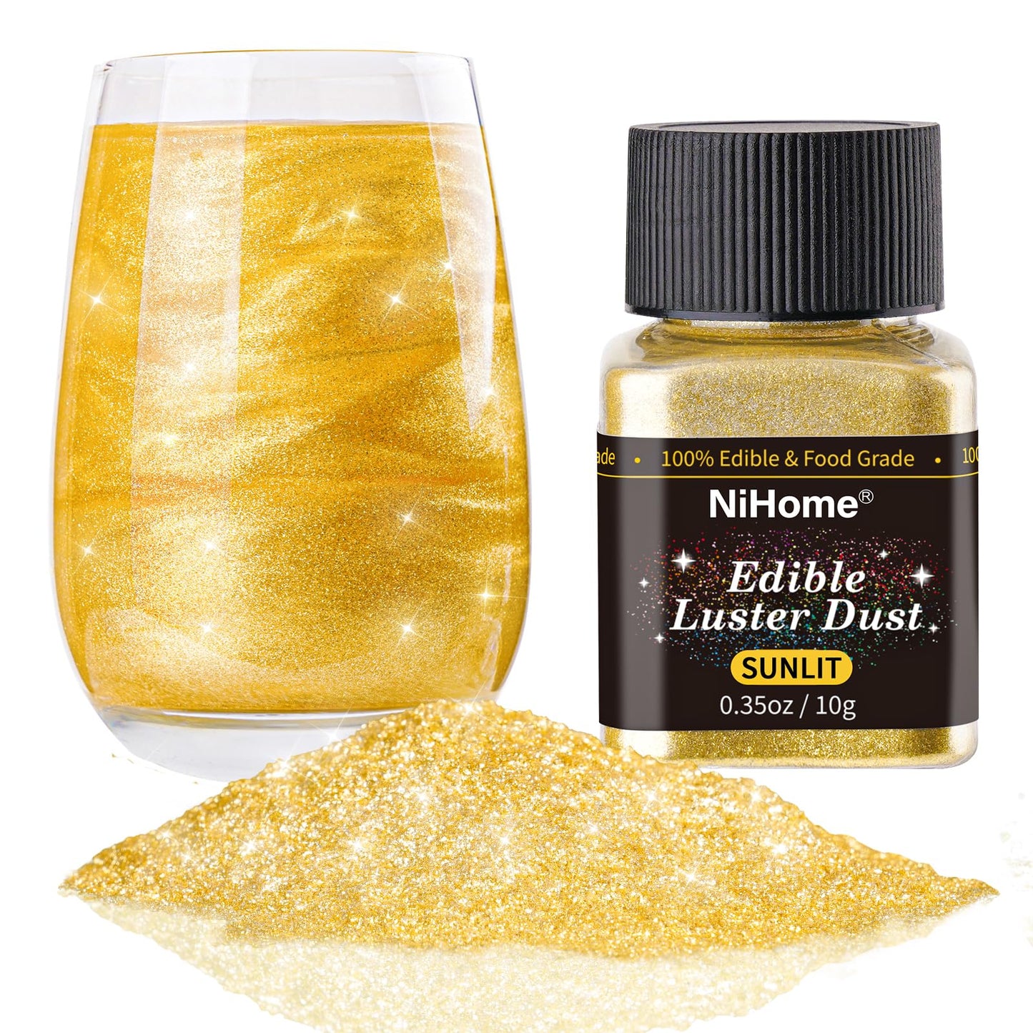 NiHome Edible Glitter Powder Luster Dust Shimmery Brew Dust 10g Gold