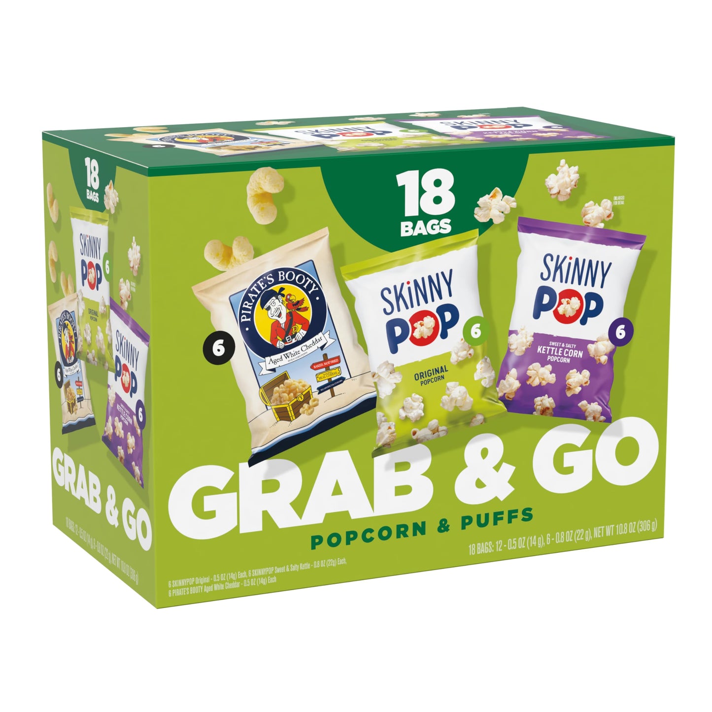 SkinnyPop Popcorn & Puffs Variety Multipack, SkinnyPop Original and Kettle Corn, and Pirate's Booty, Gluten-Free, Individually S