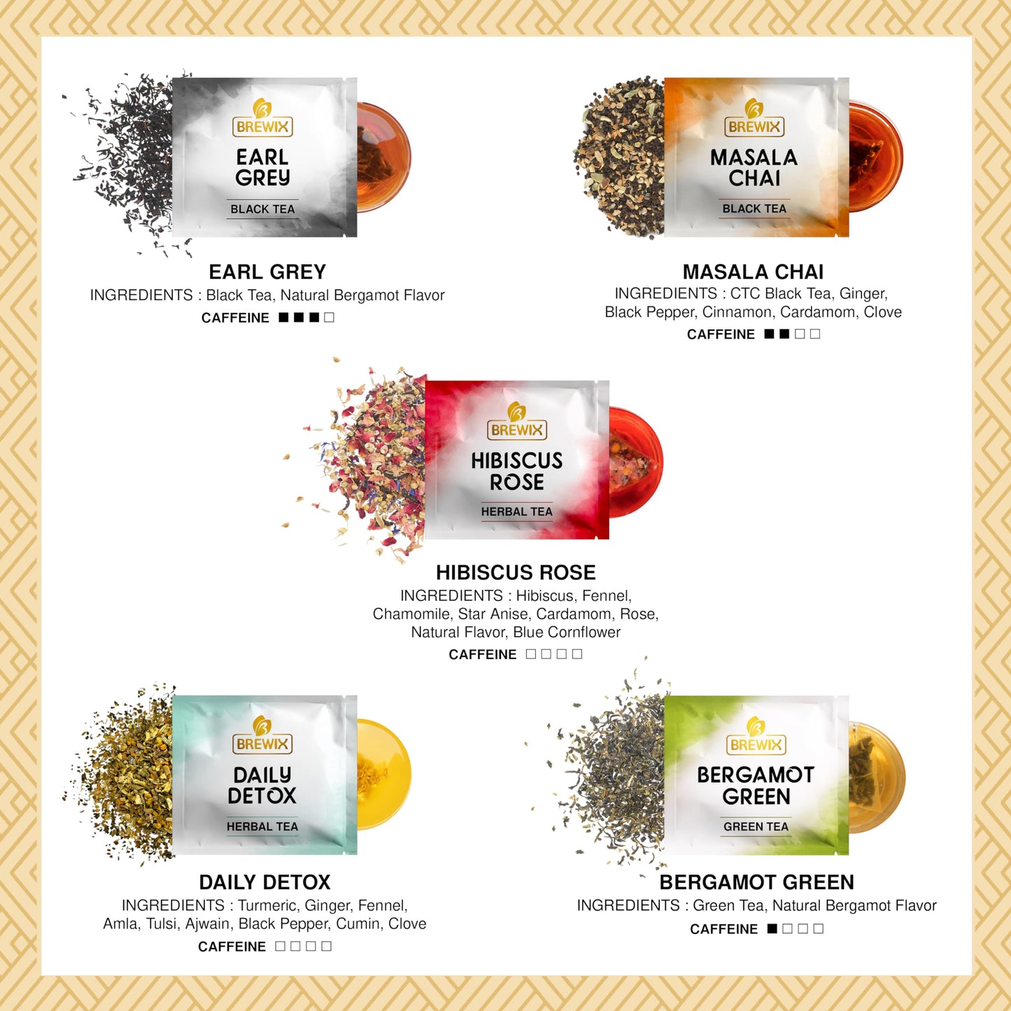 Brewix Enhanced Assorted Tea Sampler Gift Box (15 Pyramid Individually Wrapped Tea Bags) | Herbal Tea, Black Tea, Green Tea | Tea Gift Set & Variety Pack | Gifts For Women & Men, Tea Set