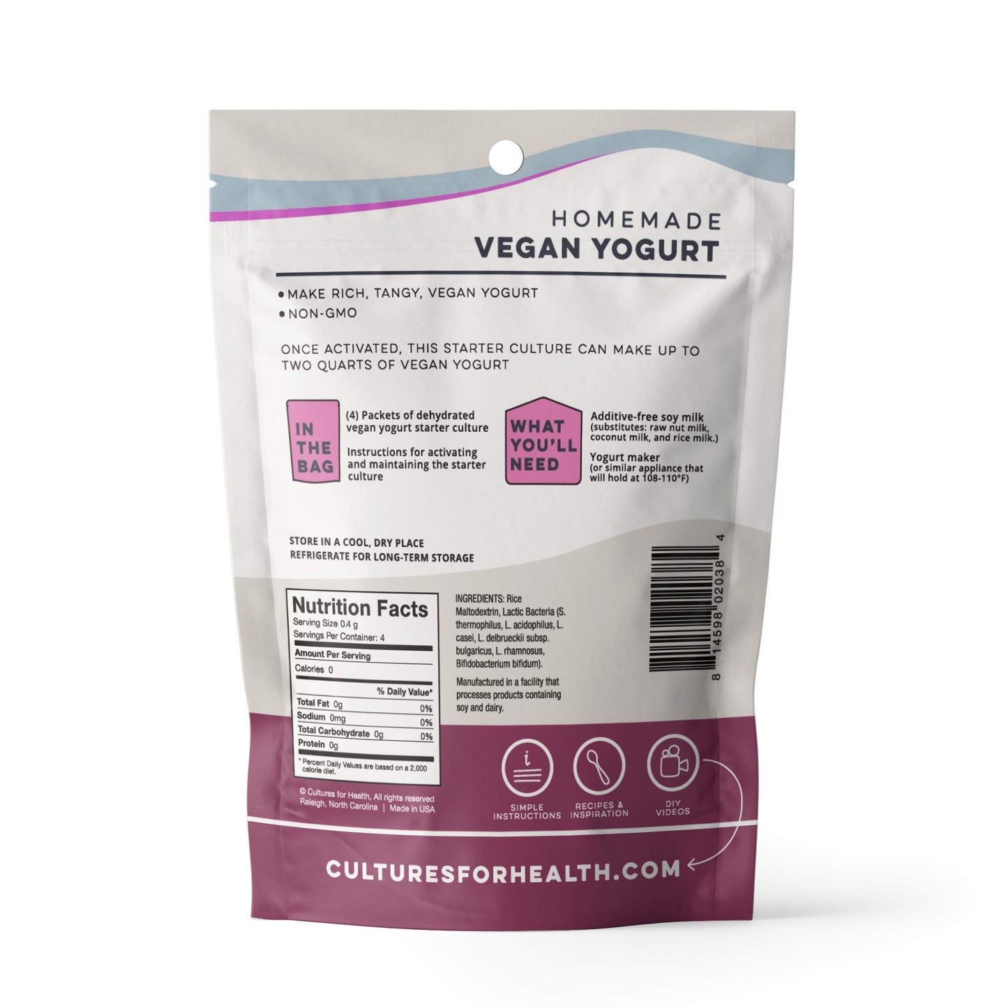 Cultures For Health Vegan Yogurt Starter Culture | 32 Packets Dairy Free | Make Yogurt from Soy & Plant-Based Milk