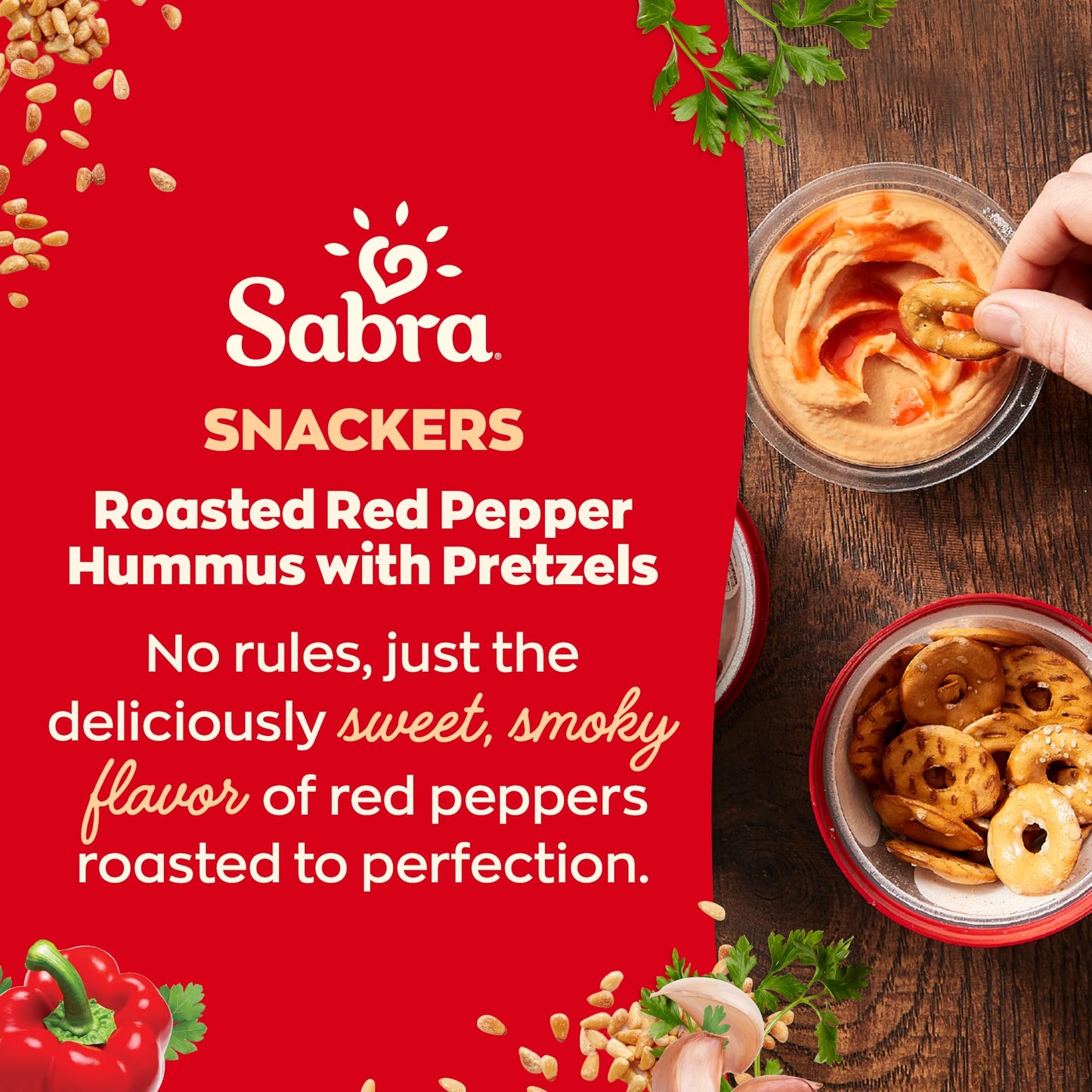 Sabra Snackers Roasted Red Pepper Hummus with Pretzels, Individual Hummus Cup for On the Go Snacks, 4.56 Oz