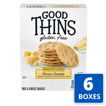 Good Thins Three Cheese Gluten Free Crackers, 6 Pack - 3.5 oz Boxes, Delicious Rice & Cheese Snacks
