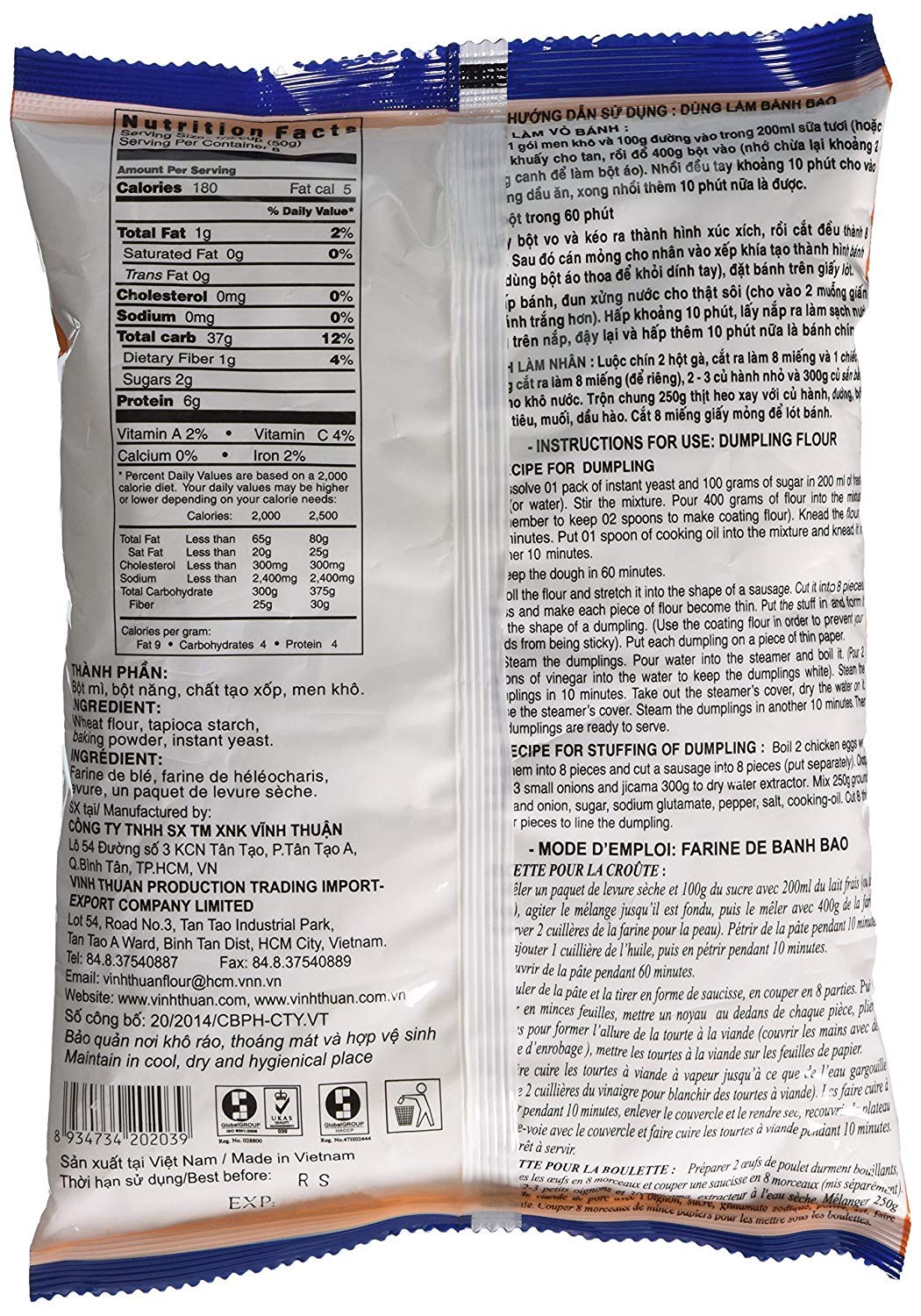 Vinh Thuan - Dumpling Flour - Banh Bao, 1 Bag (14.1 Oz)