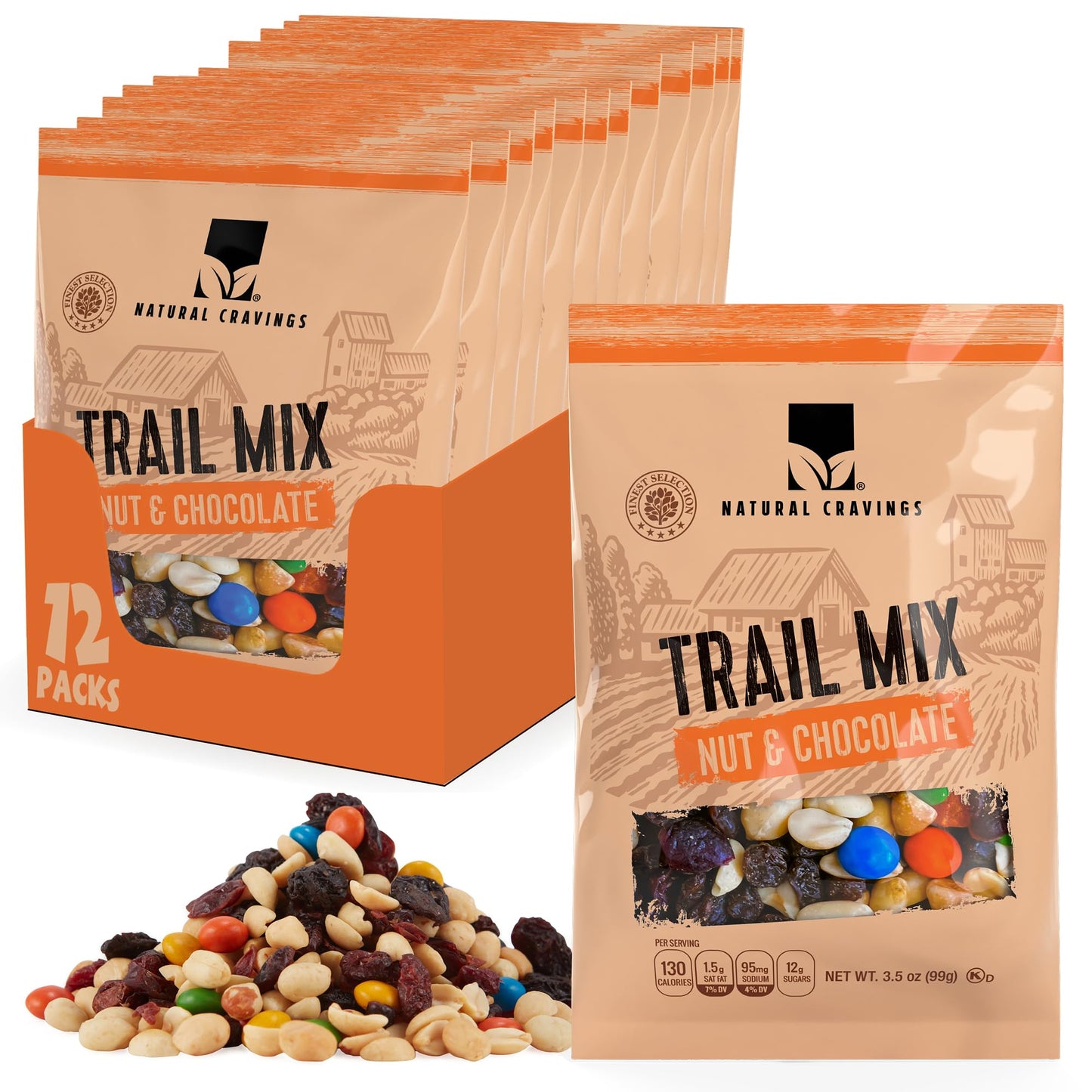 Natural Cravings Trail Mix Snack Dried Fruit Mix & Nuts Mix with Chocolate Chips, Peanuts, Cranberries, Raisins, Walnuts, Tropic