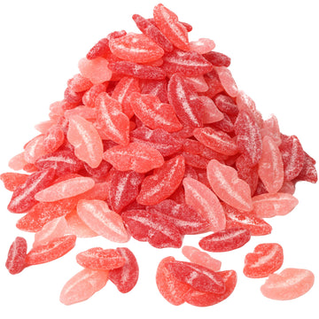 Needzo Sour Pucker Lips, Strawberry, Watermelon, and Cherry Flavored Gummy Candies, Pink and Red Chewy Lip Candy Bulk Bag 5 Poun