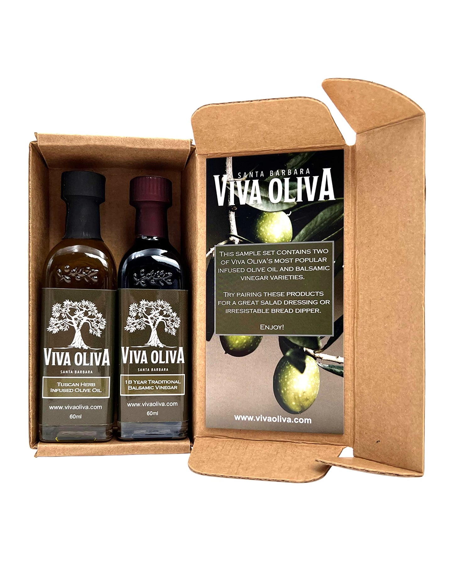 Viva Oliva Two 60ml Variety Gift Set - Tuscan Herb Olive Oil & Aged Balsamic Vinegar - 100% Natural