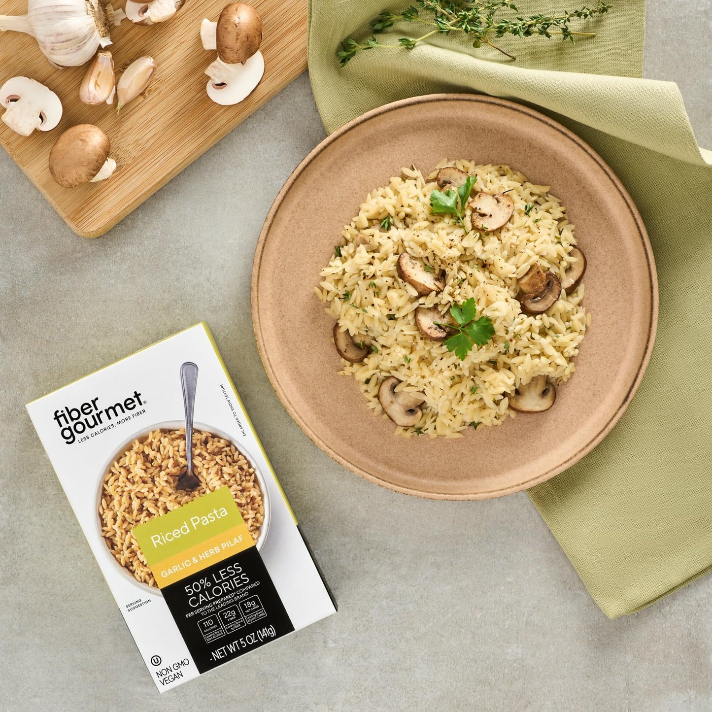 Fiber Gourmet Garlic & Herb Pilaf Riced Pasta – Fiber-Rich, Low Calorie – 5 Oz Pack of 1 – Made in Italy, Kosher, Non-GMO