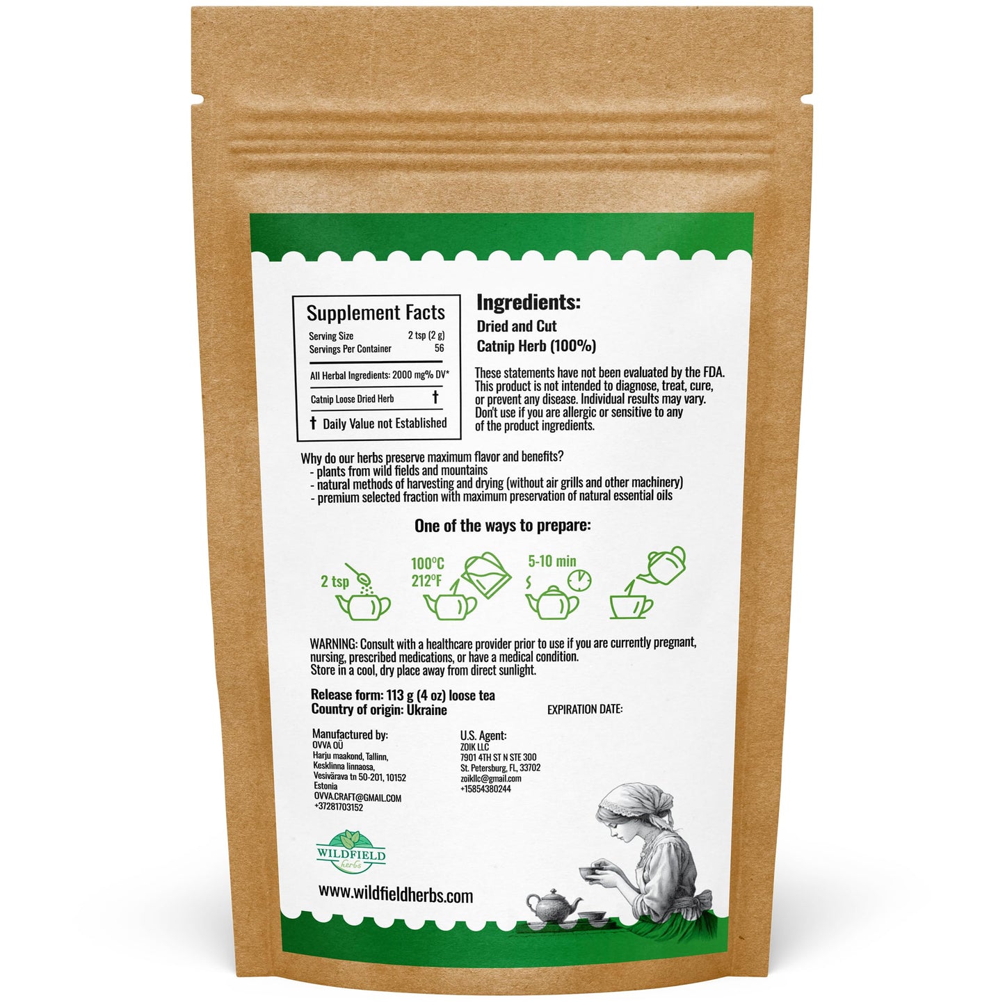 4 Oz. Catnip Tea Catnip Herb Tea (Nepeta L.) - 113G Cat Nip Herb Hierba Gatera