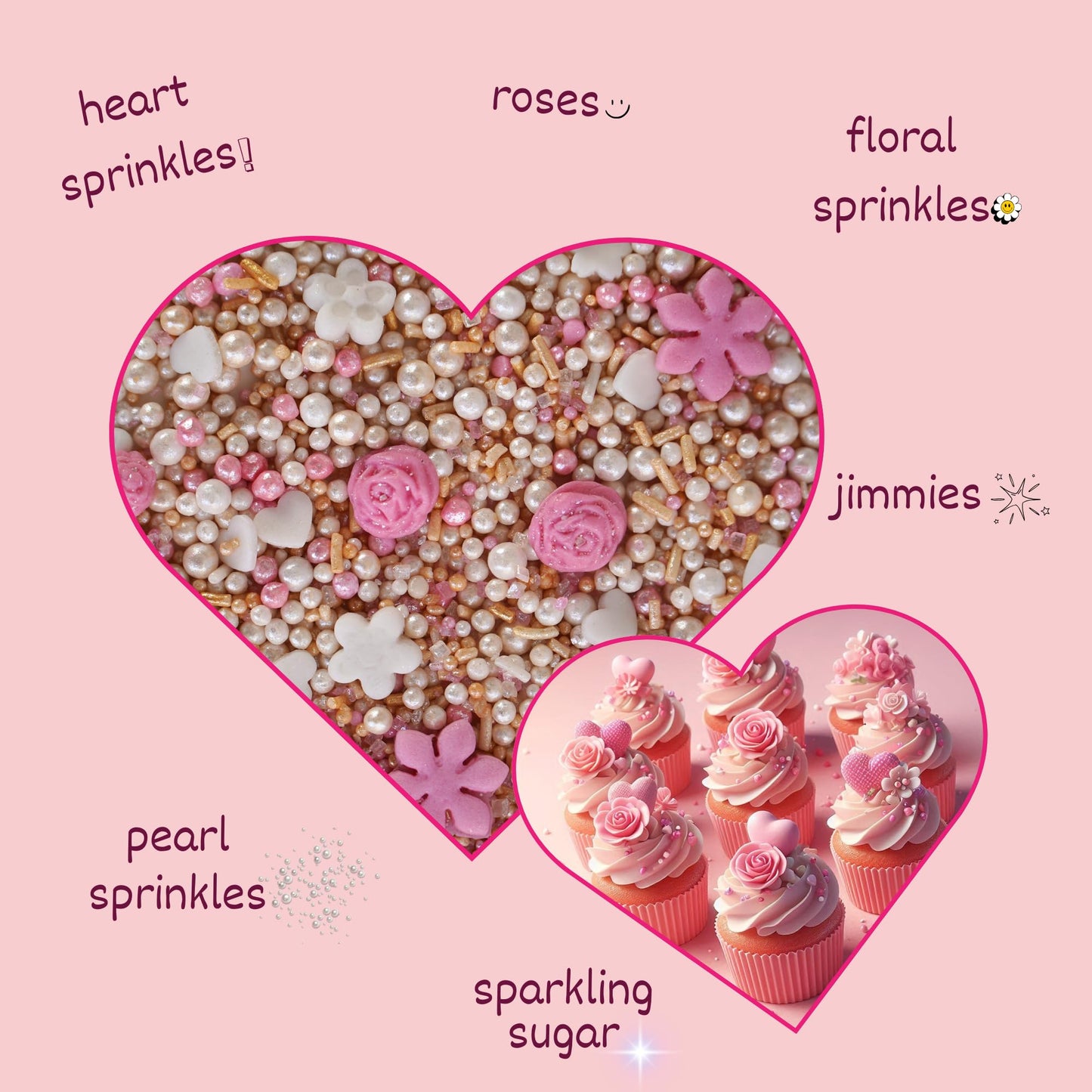 Confect Edible Cake Topping Sprinkles Mix, Vegan & Gluten-Free, Pink, Gold & White, 4.2 Oz