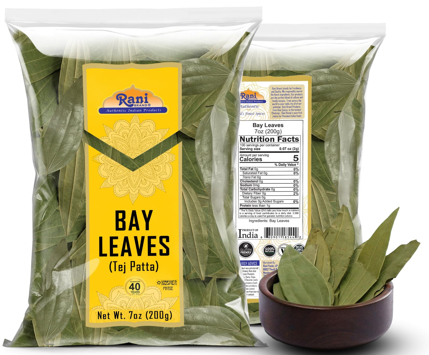 Rani Bay Leaf (Leaves) Whole Spice Hand Selected Extra Large 7Oz (200G) ~ All Natural | Gluten Friendly | Non-Gmo | Kosher | Vegan | Indian Origin (Tej Patta)
