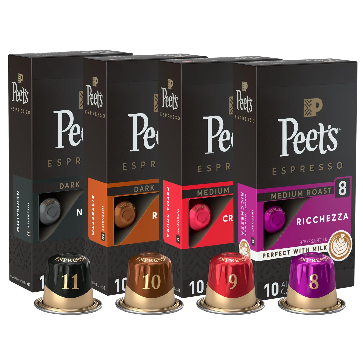 Peets Coffee Espresso Capsules Variety Pack, Compatible with Nespresso Original Machine, 40 Count, Intensity 8-11