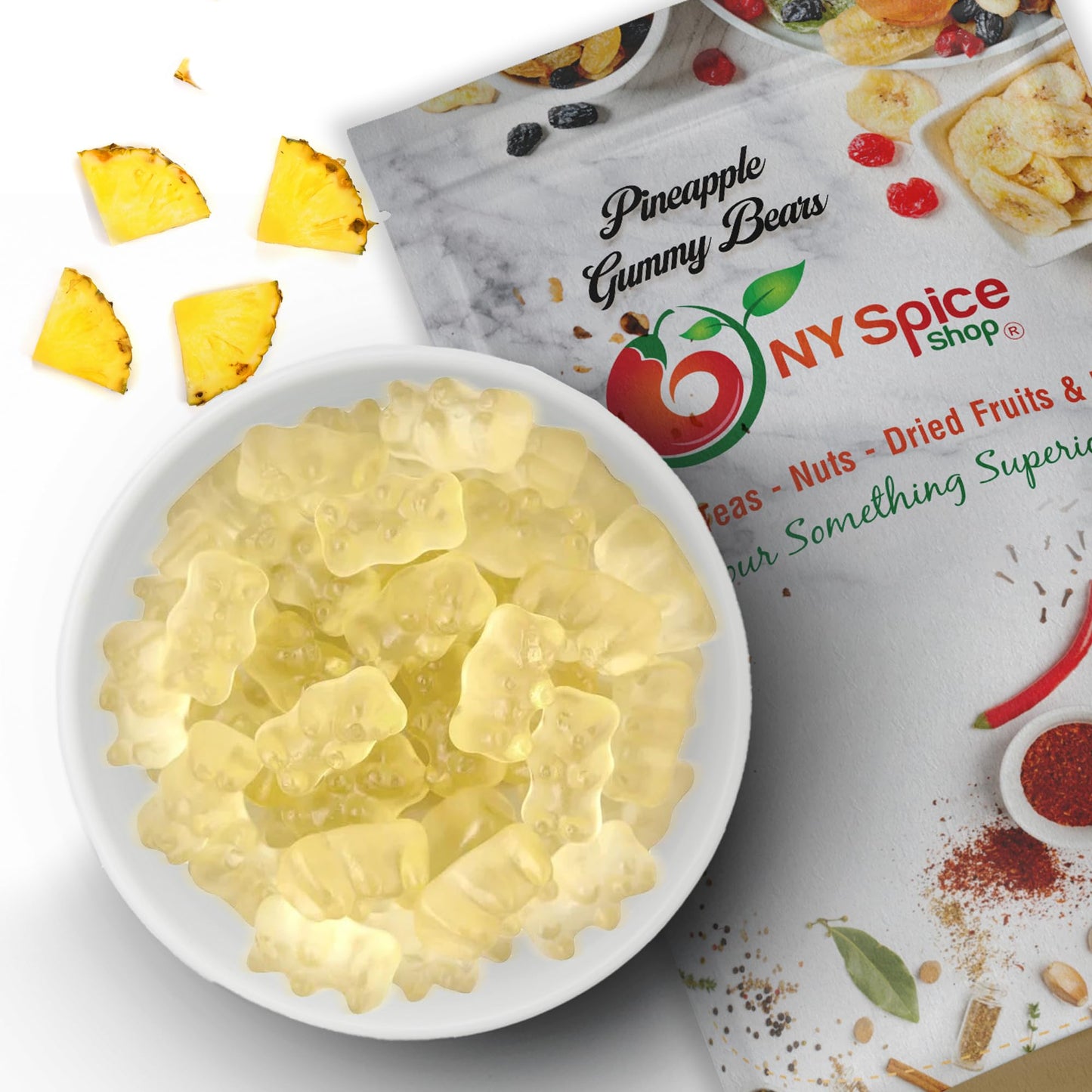 Ny Spice Shop Pineapple Bears Gummy Bears Bulk - 8 Ounce Gummies Bears Candy - Gummies Fruit Snacks - Chewy Candy - Flavor Gummy Candies - Gummi Bears Gift For All Occasions