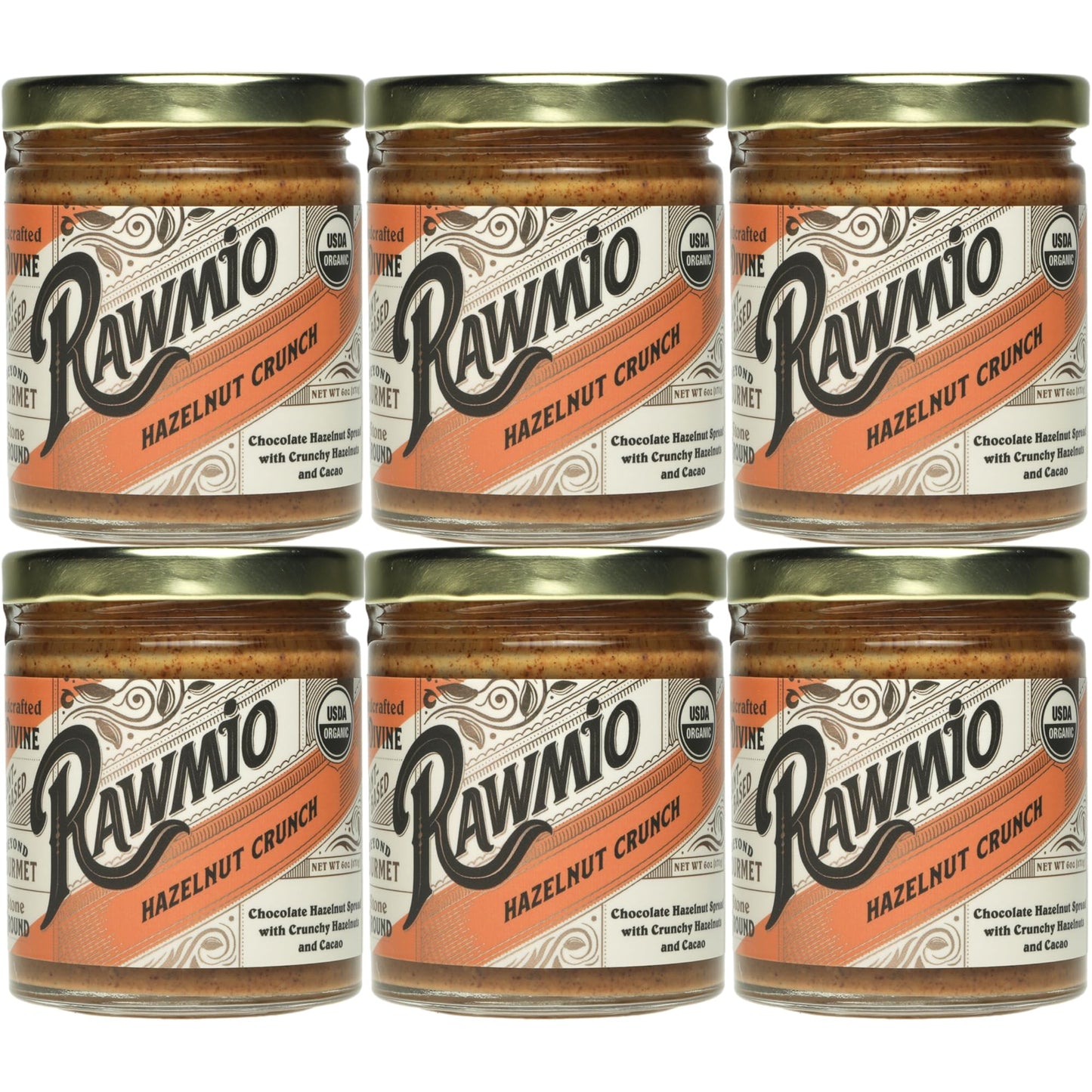 Rawmio Organic Hazelnut Crunch Spread, 6 oz. Pack of 6, 6 Serving per Jar - Raw, Organic, Vegan, Gluten-Free