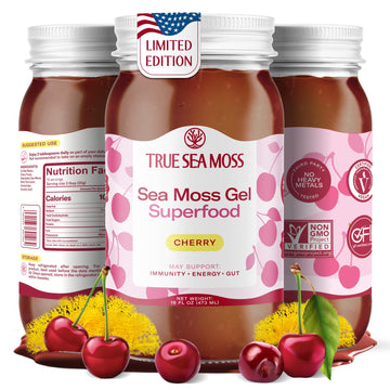 TrueSeaMoss Sea Moss Gel - Made in USA - Wildcrafted Seamoss, Fresh Fruits & Sea Vegetables - Cherry, Pack of 1 (Labels may Vary