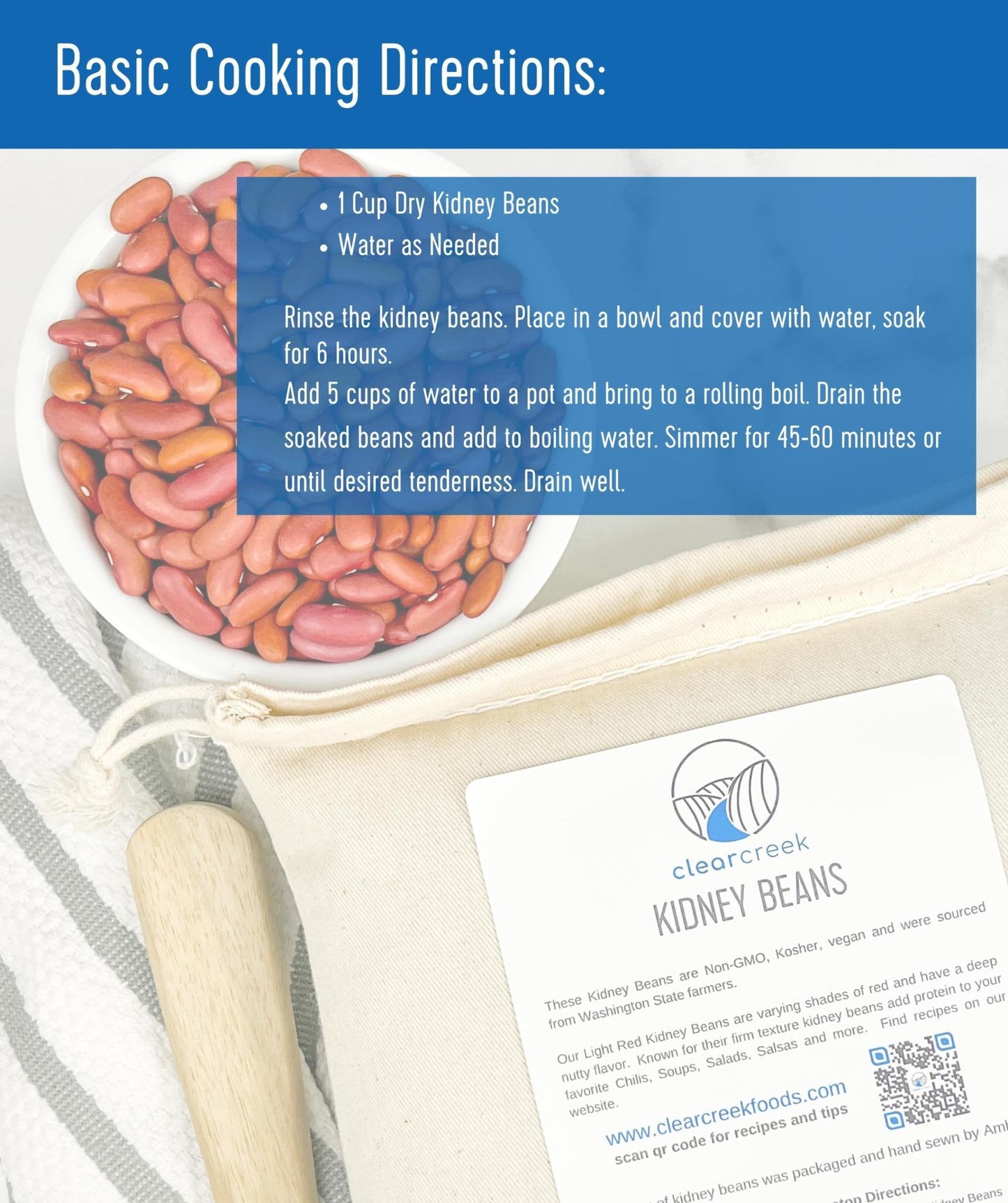 Certified Glyphosate Residue Free Kidney Beans Grown In Washington | 18 Lbs | Non-Gmo | Kosher | Vegan | Non-Irradiated