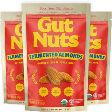 Philosopher Foods Gut Nuts - Fermented Almonds for Gut Health - Tangy, Umami, & Salty Flavors - Super Crunchy Low Carb Keto Snac
