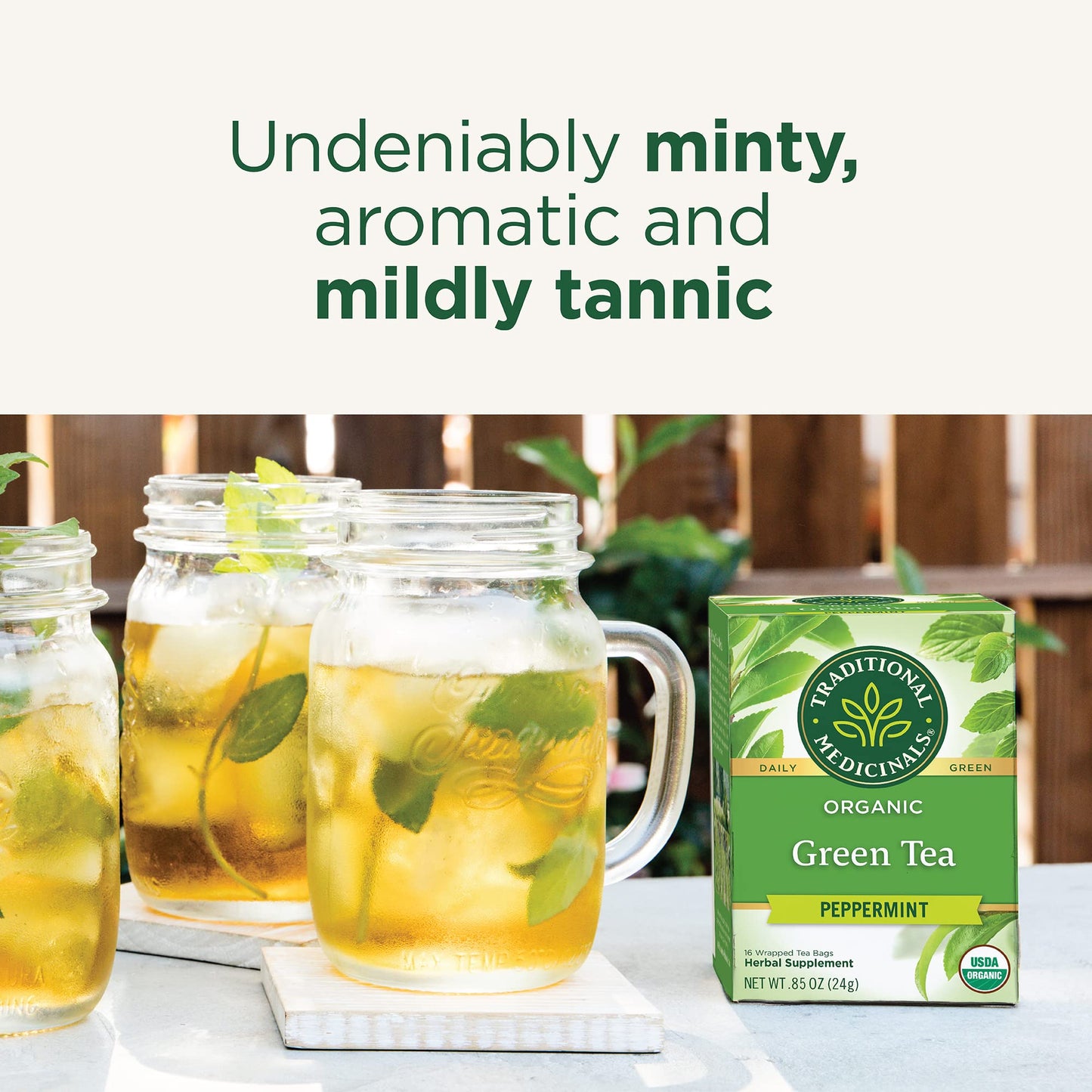 Traditional Medicinals Organic Green Tea, Peppermint, 16 Teabags (Pack Of 6)