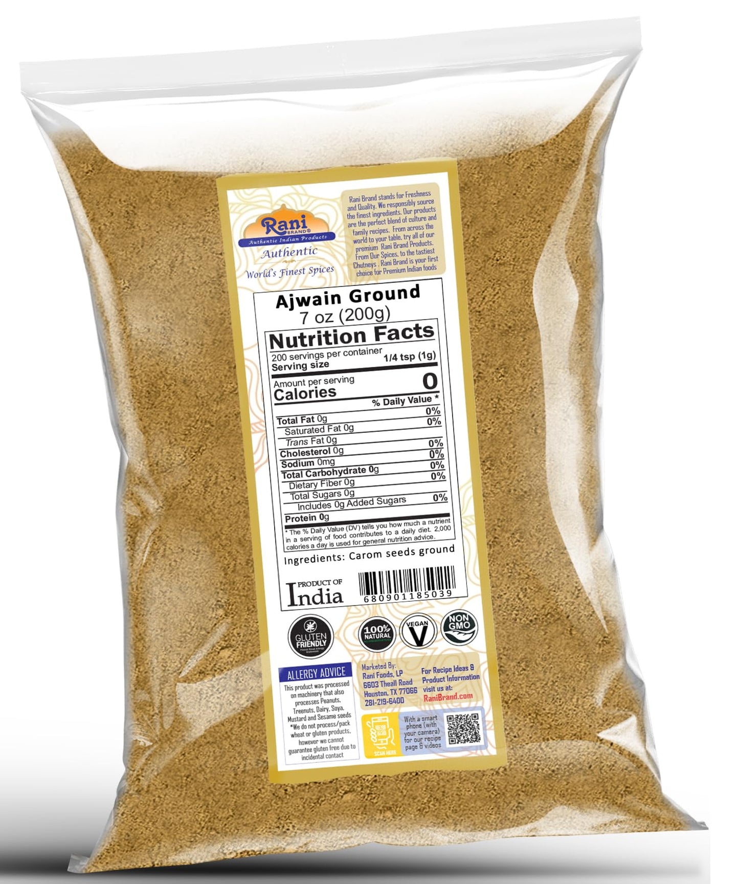 Rani Ajwain Powder - All Natural, Vegan, Gluten Friendly, Non-GMO, 7oz (200g) - Indian Origin Ground Spice