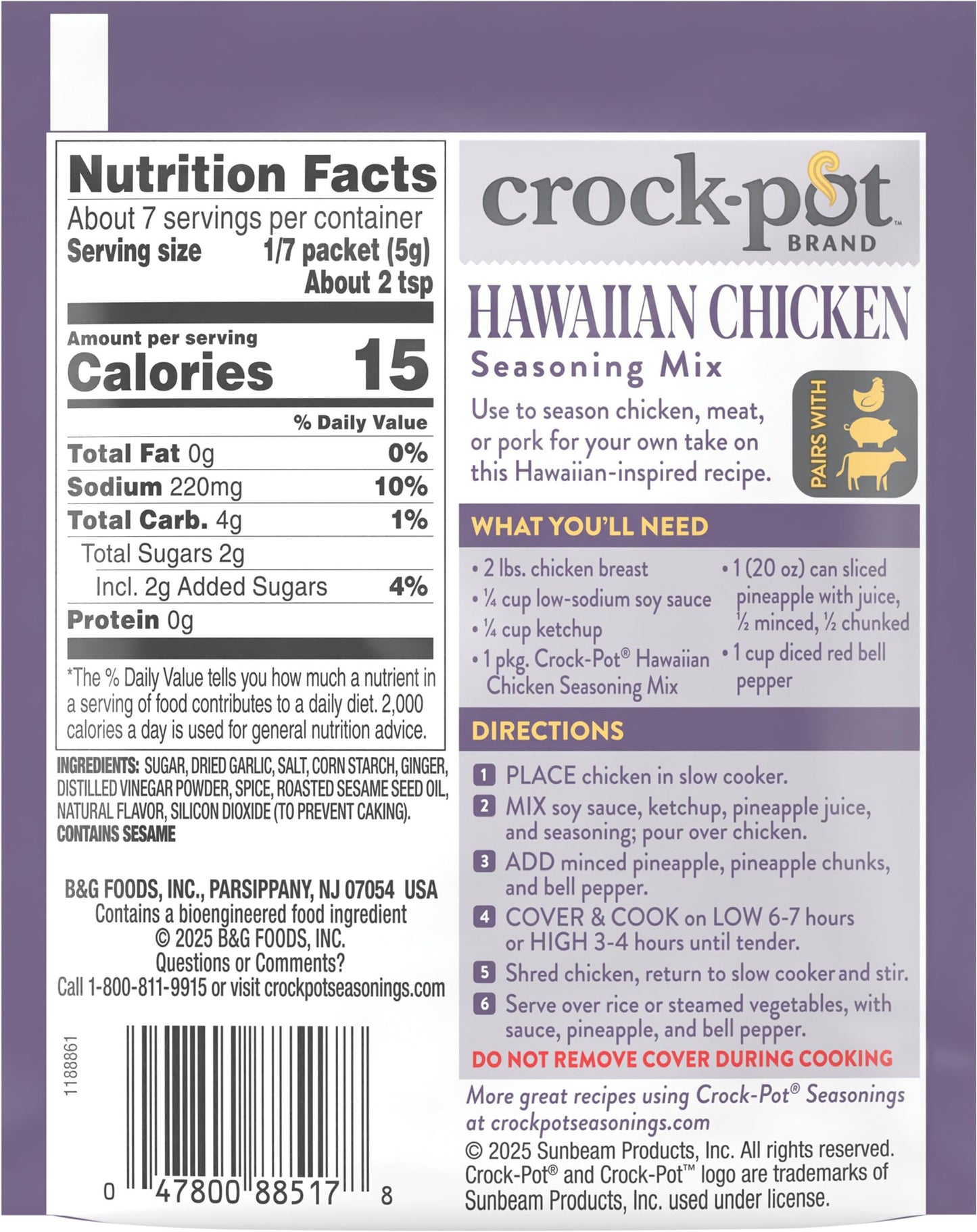 Crock-Pot Hawiian Chicken Seasoning Mix  1.25 Ounce (Pack of 12)