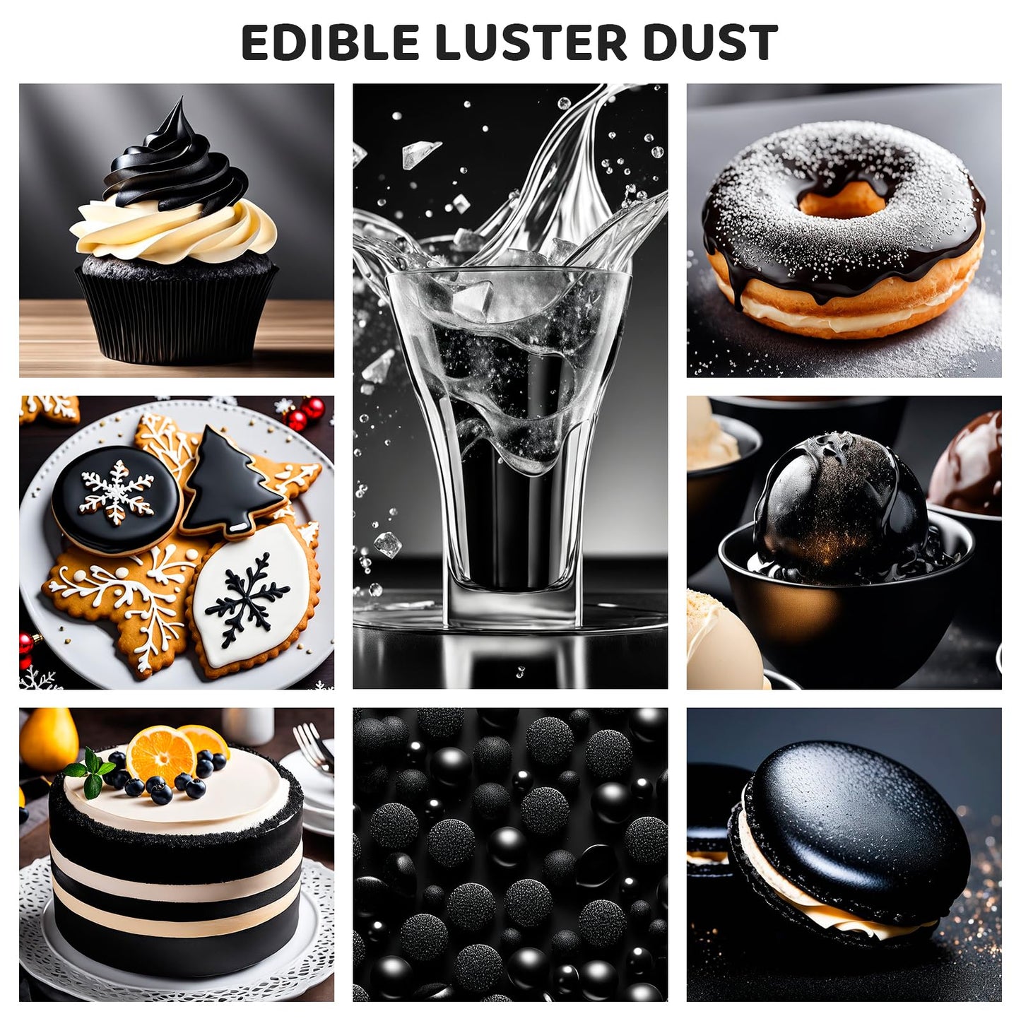 Cherrysea Luster Dust Edible Shimmer Powder - 15g Black Food Coloring for Cakes, Cookies, Cocktails, Candy