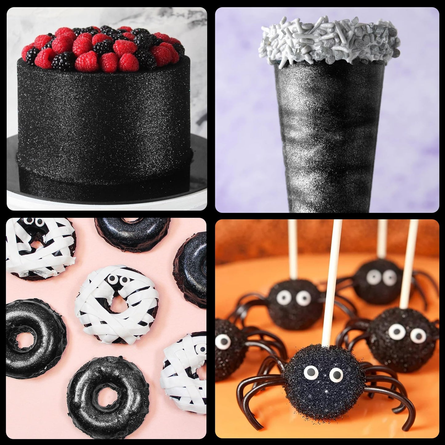 Vividye Edible Glitter Powder - 30g Luster Dust for Food & Drink Decoration - Black Shimmering Baking & Beverage Enhancer