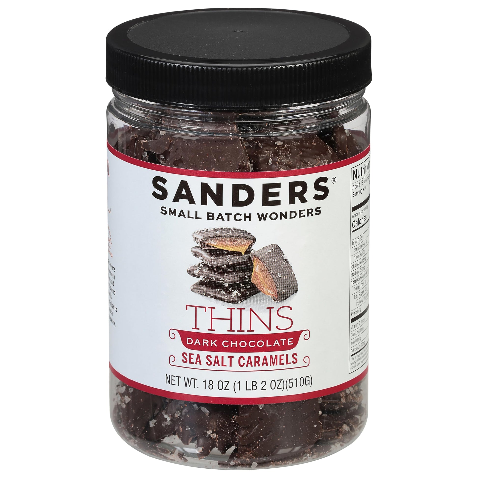Sanders Dark Chocolate Sea Salt Caramel Thins - 18 oz. Tub