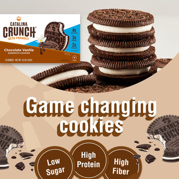 Catalina Crunch Keto Cookies Chocolate Vanilla Flavor - Low Carb, Low-Sugar Snacks - Pack Of 4
