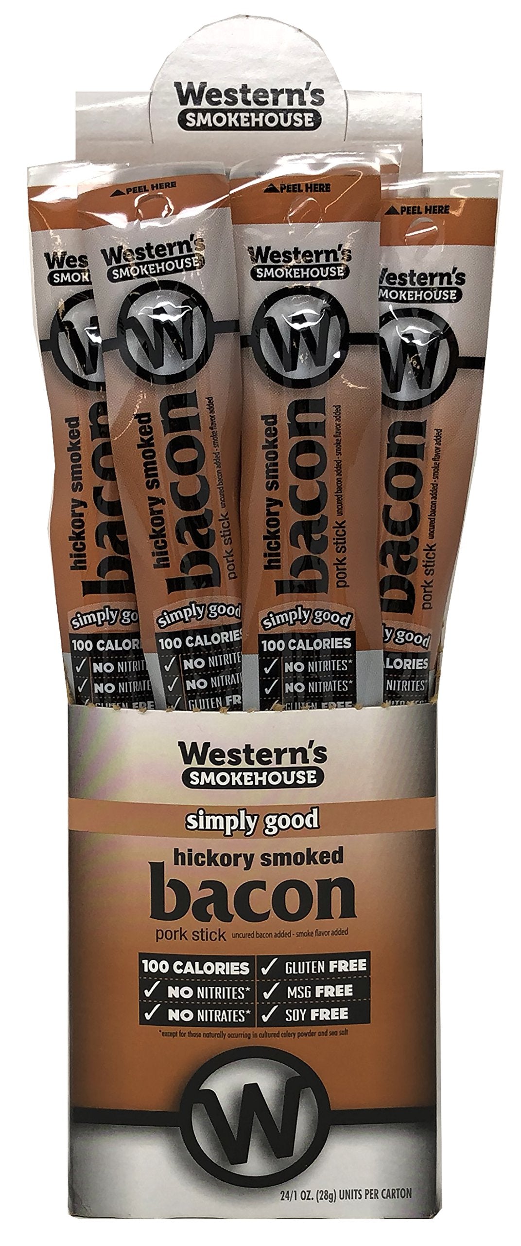 Westerns Smokehouse Meat Sticks Hickory Smoked Bacon Jerky - Gluten-Free, 1 Ounce (Pack of 24)