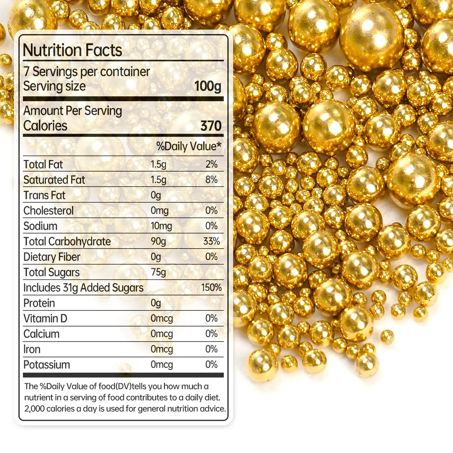 Joyvitas Gold Pearl Dessert Sprinkles, Edible Sugar Candy Pearls, 150g/5.29oz for Cake Decorating, Cupcakes, Cookies