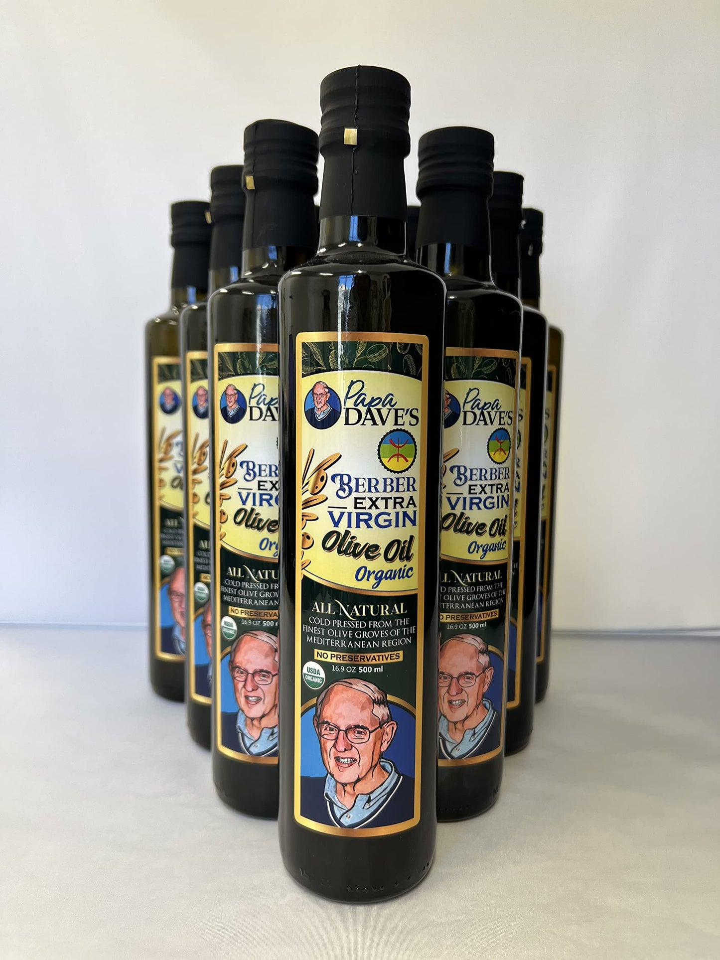Papa Daves Organic Extra Virgin Olive Oil - First Cold Pressed, Gluten-Free, Non-GMO - 16.9 Oz Bottle