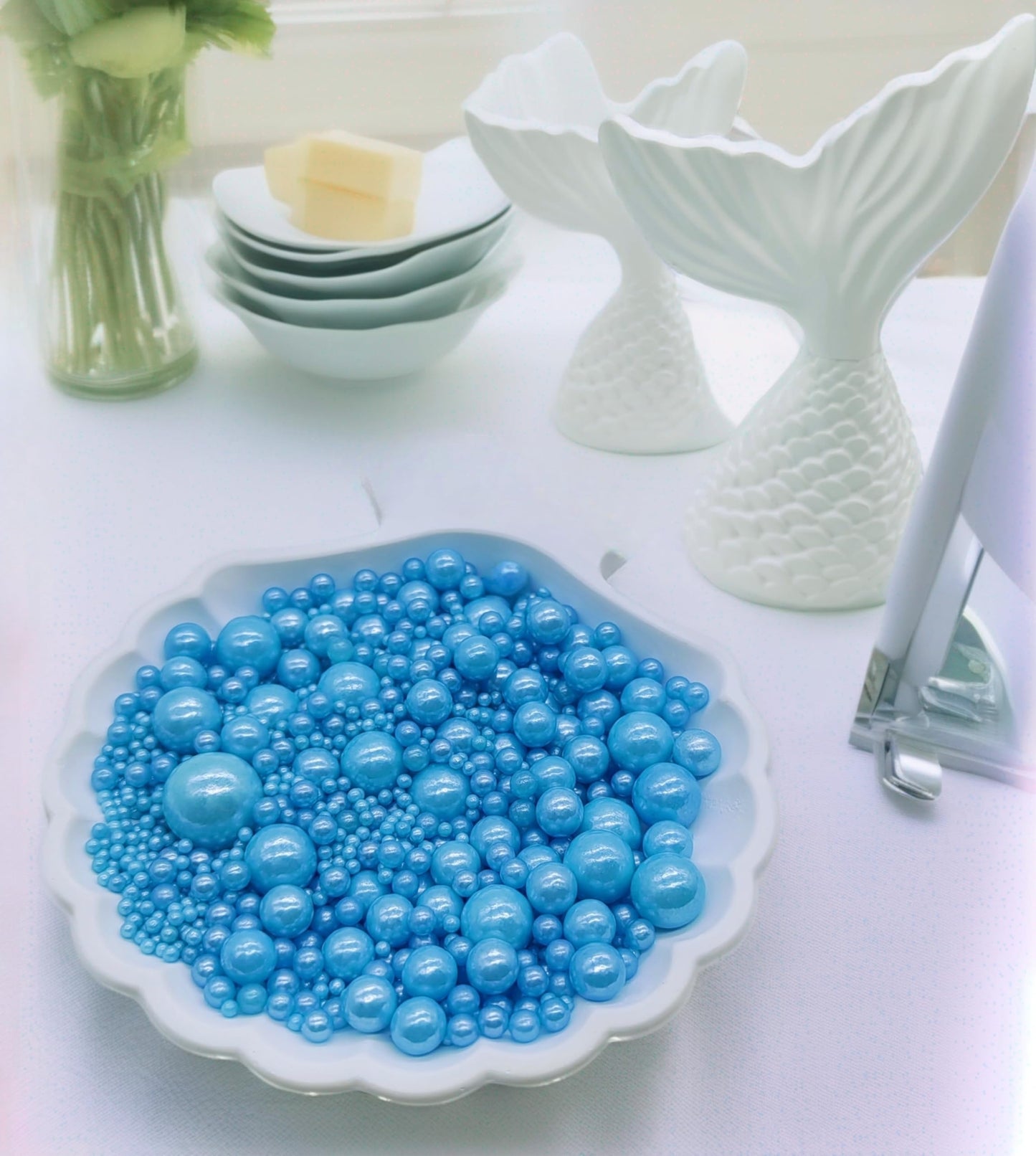 Edible Blue Sugar Pearls Sprinkles Candy Mix Size Pearls Cake Decorations Cupcake Toppers Cookie Decorating Perfect For Wedding