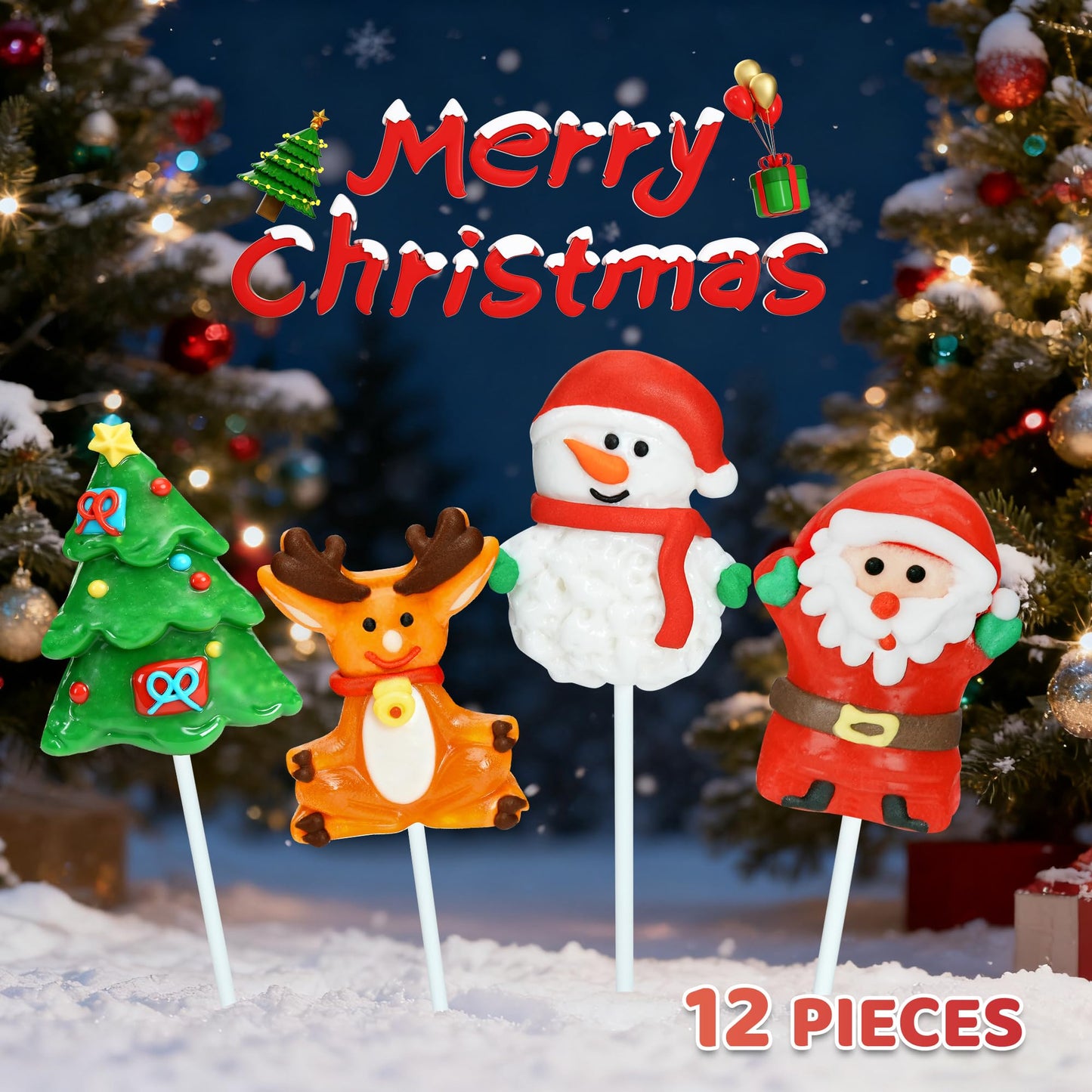 Auebriy Christmas Lollipops Suckers, 12 Count Fruit Flavored Christmas Candy Individually Wrapped Bulk With Gift Box, Snowman Candies, Holiday Themed Candy Gift Stocking Stuffers, Party Favors