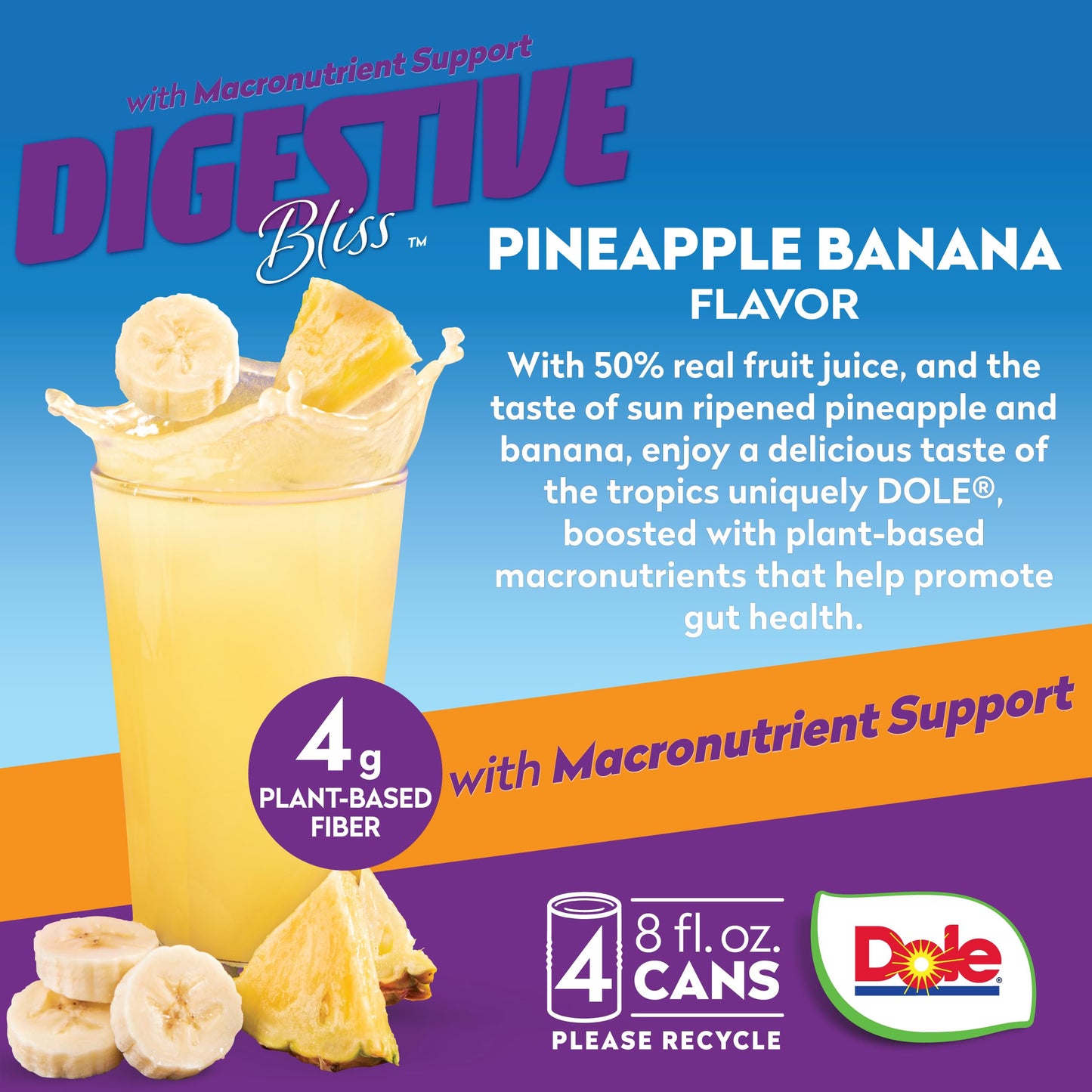 Dole Digestive Bliss Flavored Fruit Juice Drink, Pineapple Banana, Excellent Source Of Antioxidant Vitamin C, Daily Digestive Su
